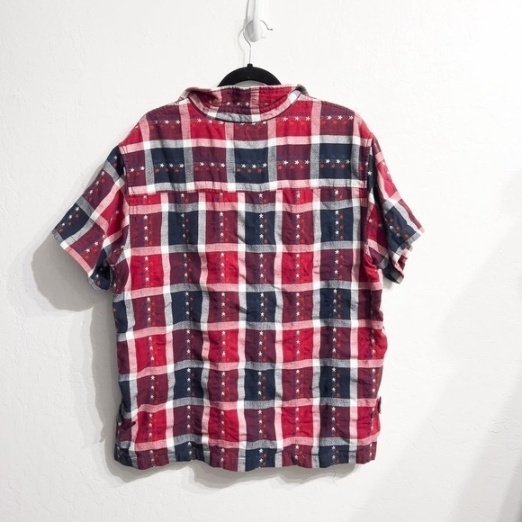 Shaver Lake Star America Button Down SHort Sleeve Shirt 2X Red White Blue - Picture 2 of 5